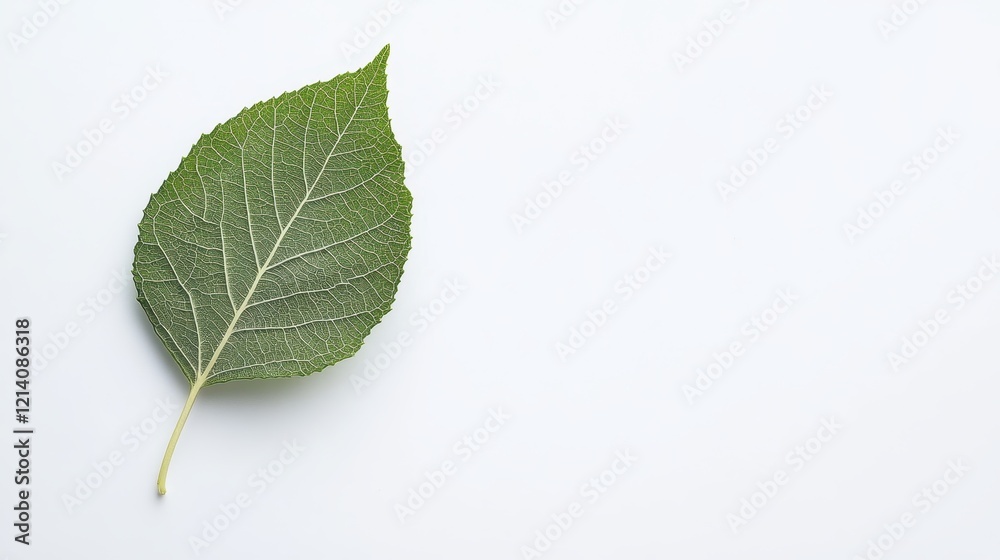 Fototapeta premium Single Green Leaf on White Background.
