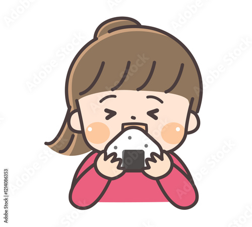おにぎりを食べるかわいい女の子