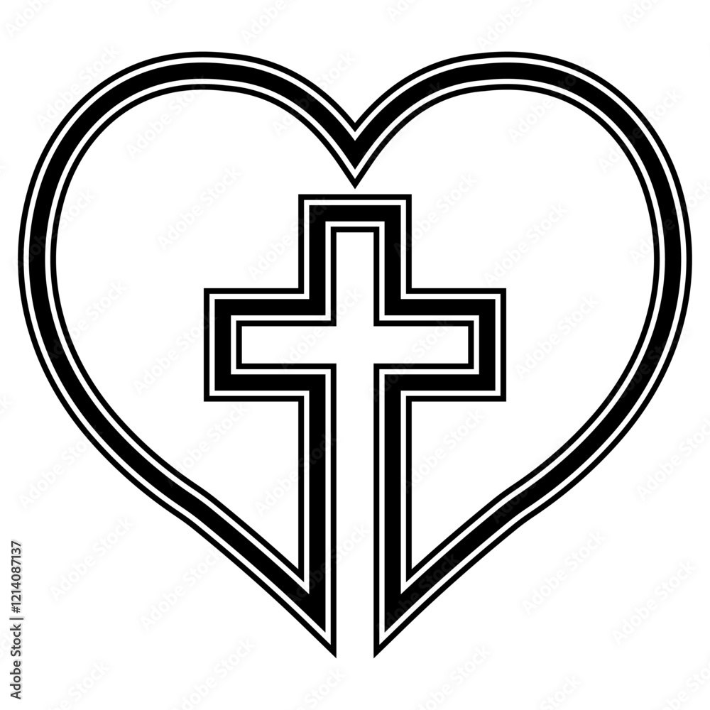 Obraz premium Heart with Cross Icon, heart cross love faith religion Christianity