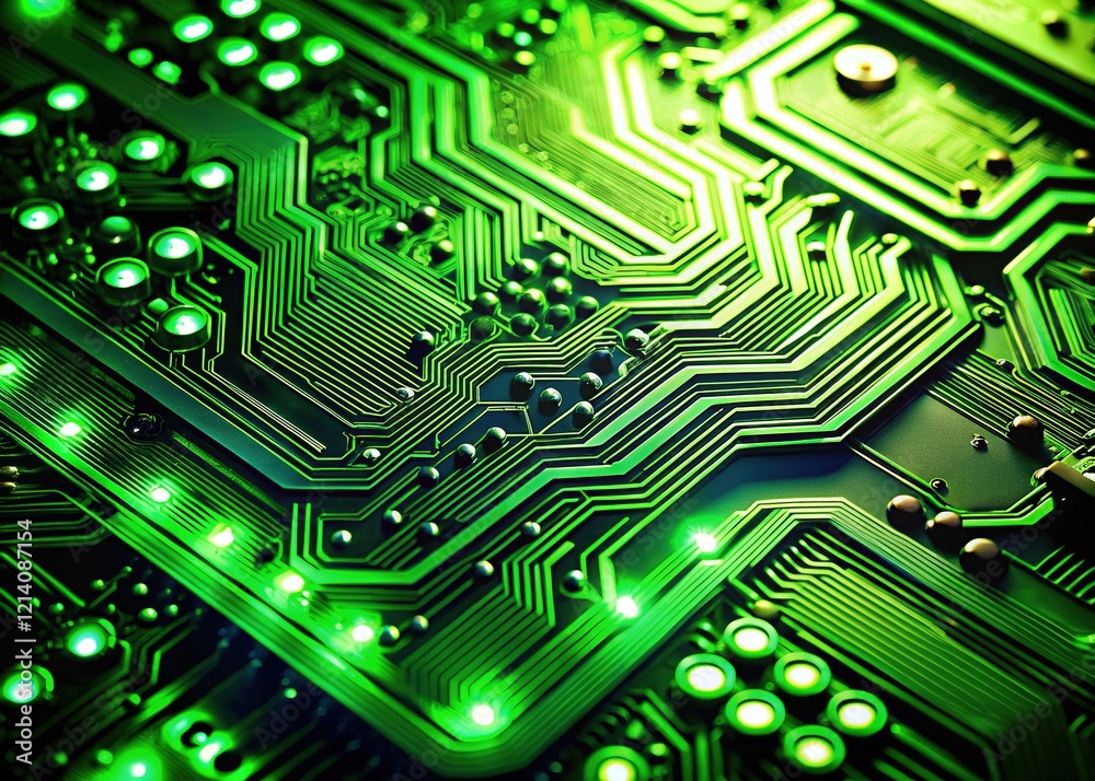 Closeup Green Circuit Board Number, High Detail Closeup Green Circuit Board Number, High Detail