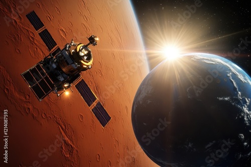 Mars orbiter sunrise Earth background space exploration photo