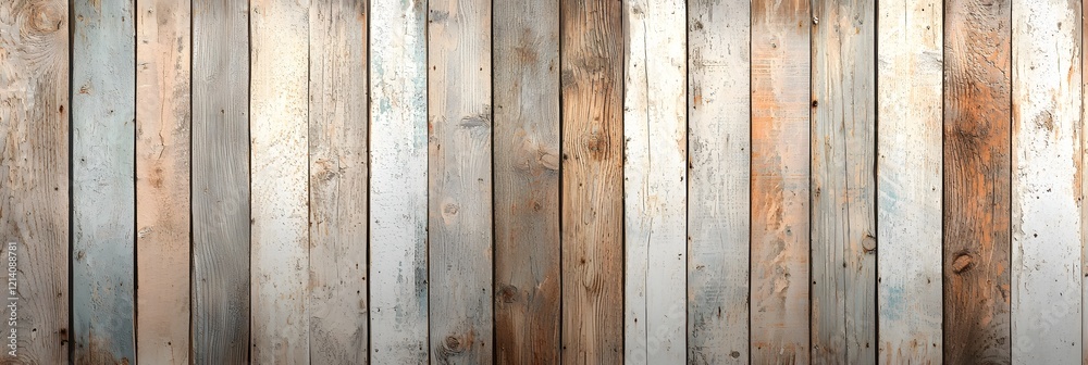Obraz premium Weathered distressed wood planks with a rustic grungy texture background The image has a vintage cottage style feel and can be used for graphic design photography backdrops