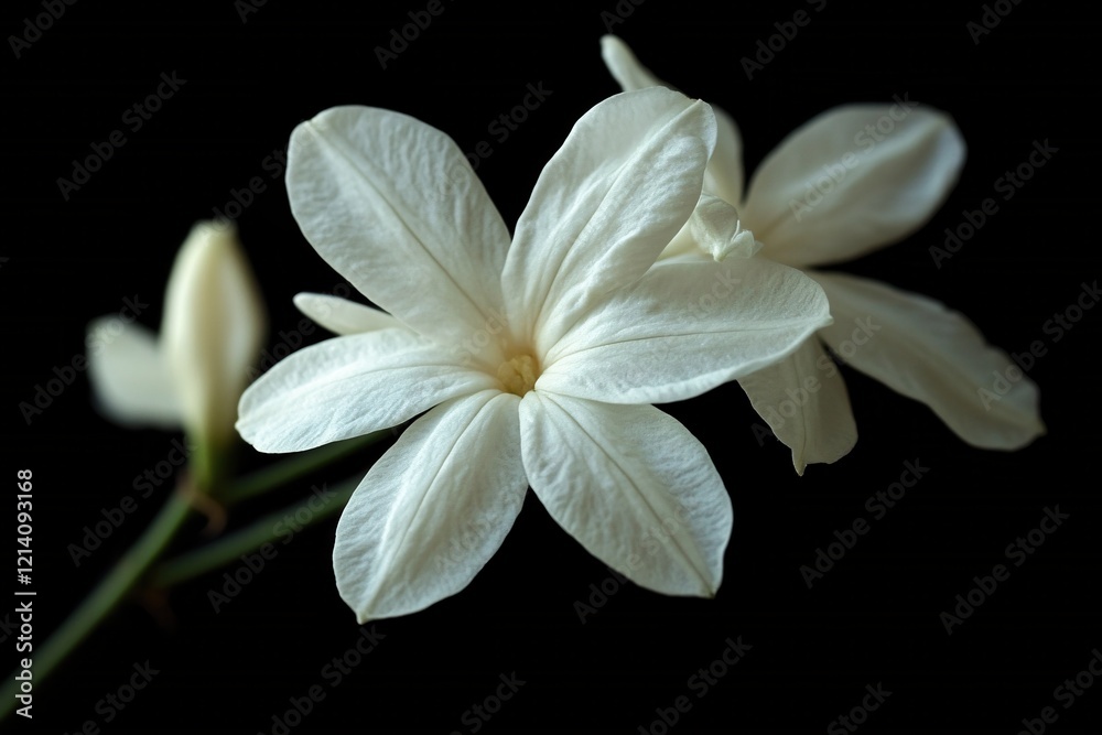 Fototapeta premium Elegant White Flowers Dark Background Closeup Nature Photography Botanical Bloom