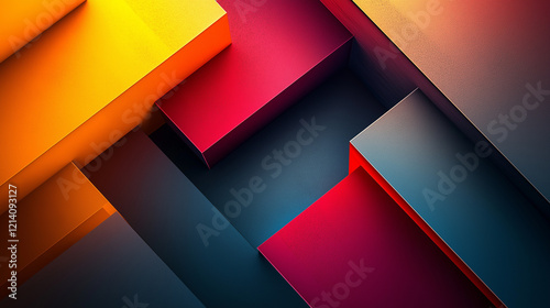 Geometric abstract lines overlapping in complex layers, vibrant primary colors contrasting with deep shadows, creating a sense of depth, futuristic and artistic design  photo