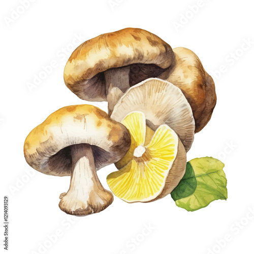 watercolor Matsutake mushroom isolated white background