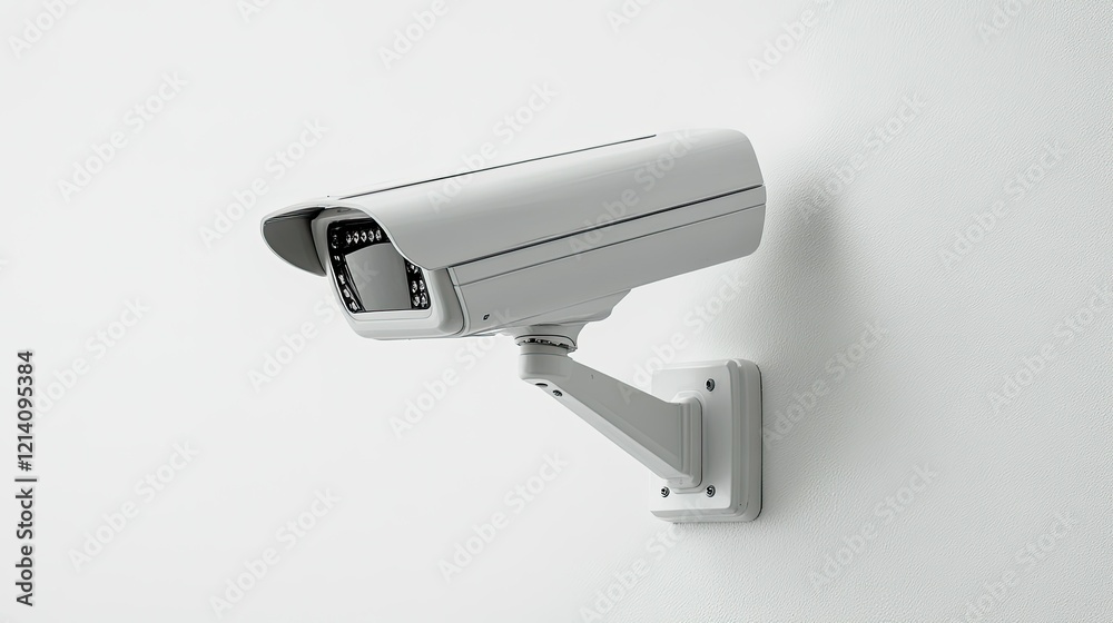 Modern Security Camera Mounted on a White Wall for Surveillance Use Modern Security Camera Mounted on a White Wall for Surveillance Use
