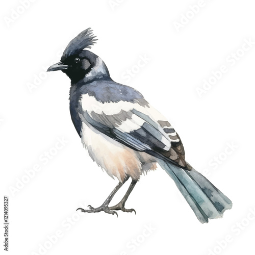 watercolor Magpie Robin isolated white background