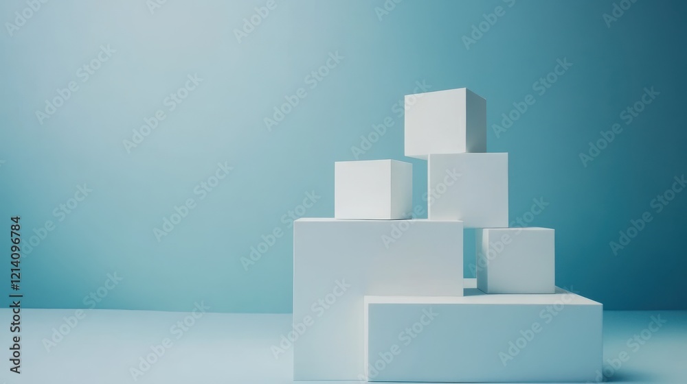 Abstract Minimalist White Cubes on Light Blue Background. Abstract Minimalist White Cubes on Light Blue Background.