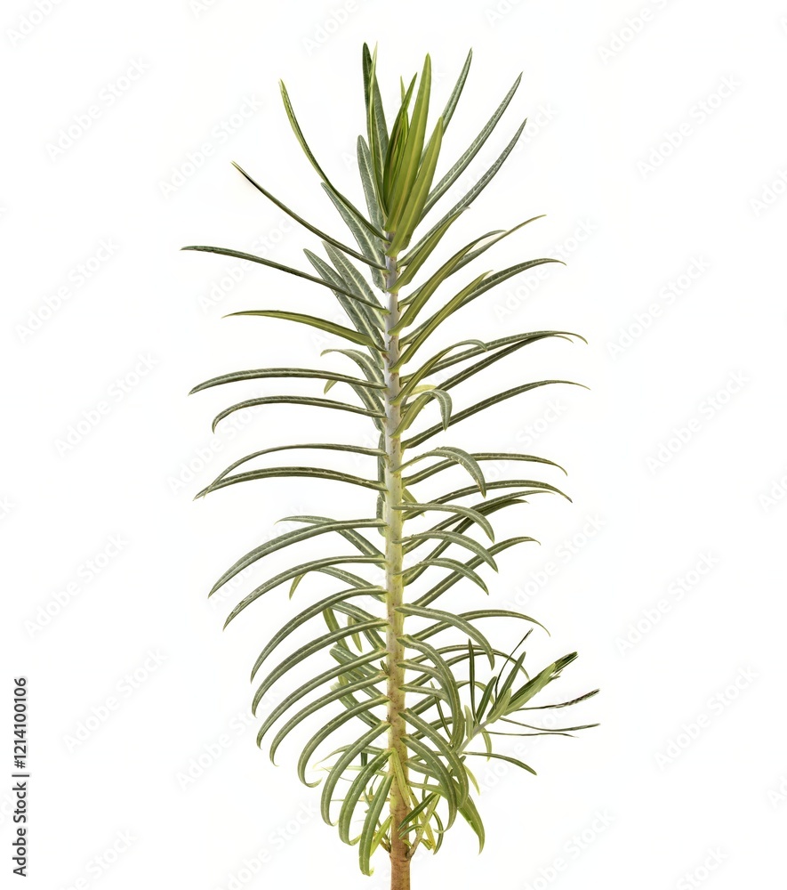 Closeup of Euphorbia lathyris Stem and Leaves on White Background Closeup of Euphorbia lathyris Stem and Leaves on White Background