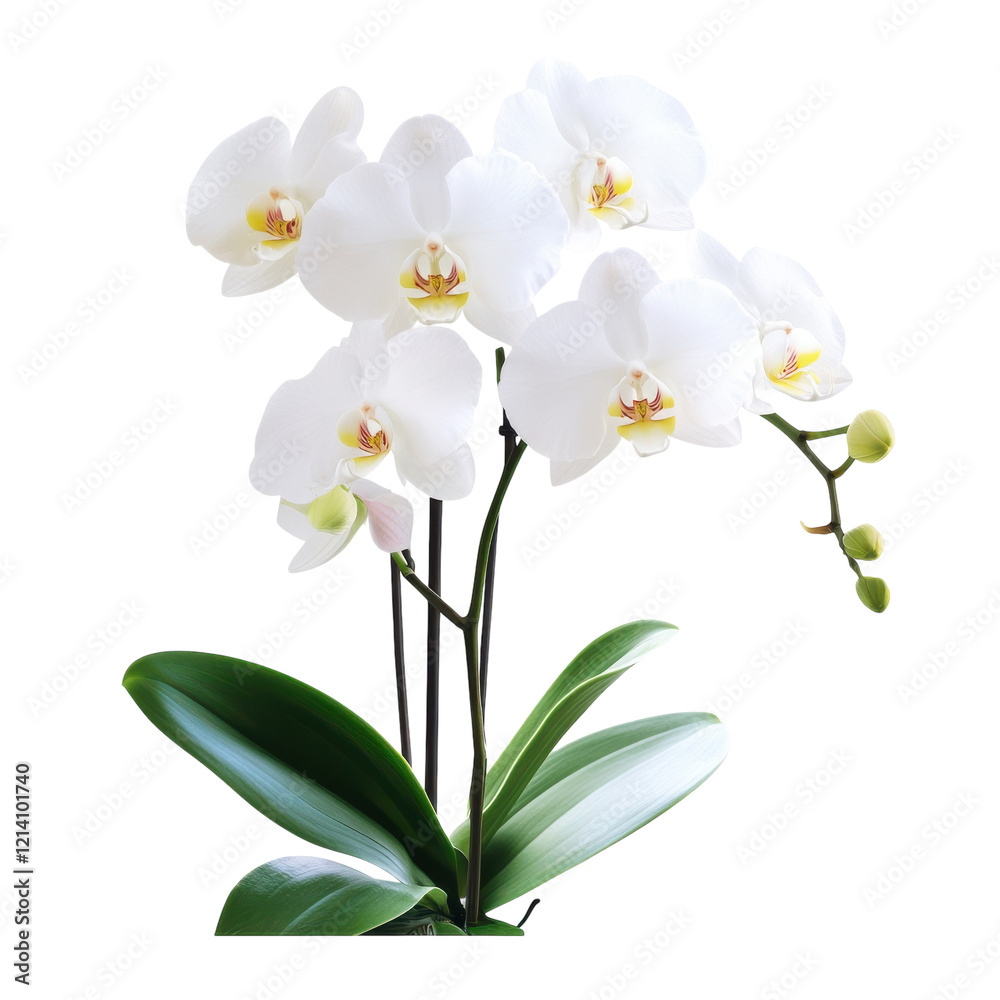 Fototapeta premium White Phalaenopsis Orchid Bloom on transparent background.