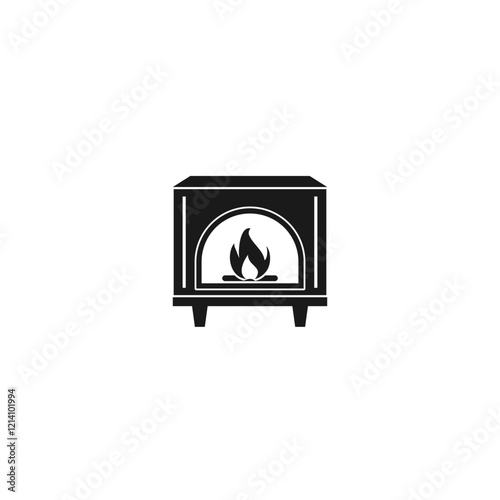 Fireplace icon classic, modern, indoor pellet-stove isolated on white background.