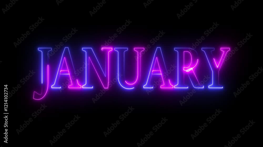 Neon January text animation on black background. january month neon line text concept. January neon looping animation. first month of year Neon January text animation on black background. january month neon line text concept. January neon looping animation. first month of year