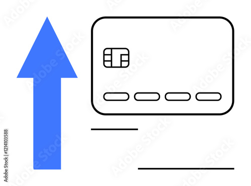 Credit card with a large blue upward arrow on the left side, suggesting financial growth and progress. Ideal for finance, banking, investment, e-commerce, credit management, payment solutions photo