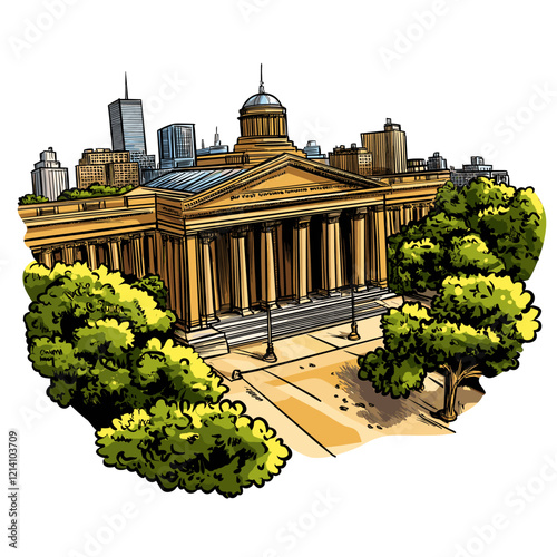 Vector comic hand-drawn illustration of New York Public Library. New York Public Library