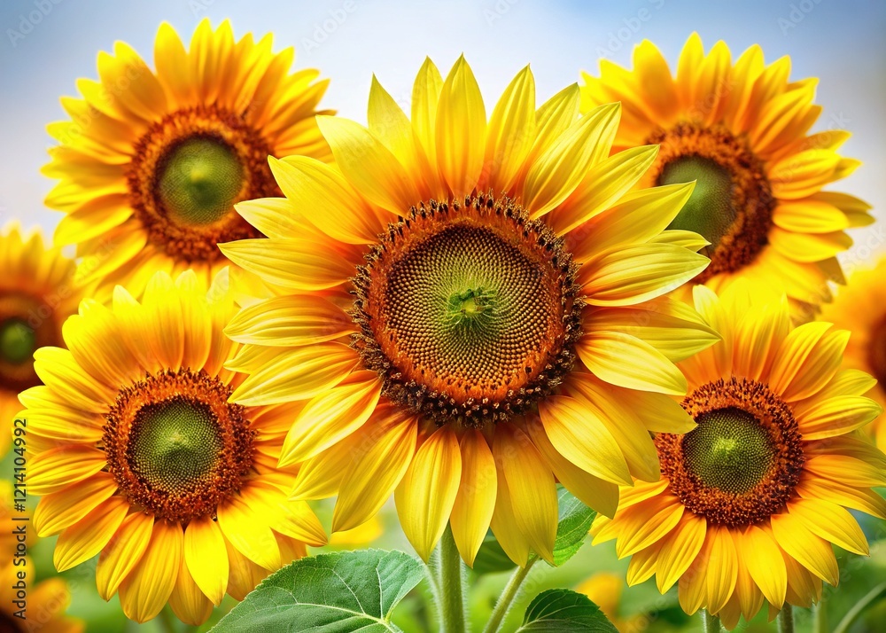 Fototapeta premium Sunflowers Isolated White Backgrounds, Bright, Detailed, High Quality