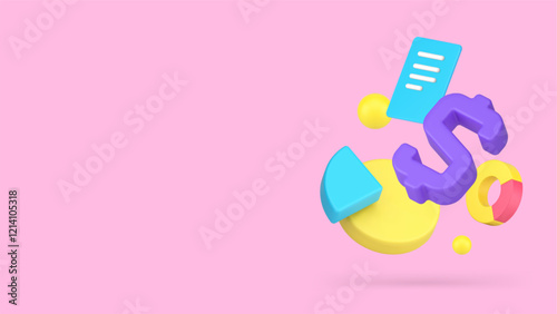 Financial analyzing budget money statistic accounting banner copy space vector illustration. Currency dollar finance analysis banking earnings expenses income wealth checking chart diagram report