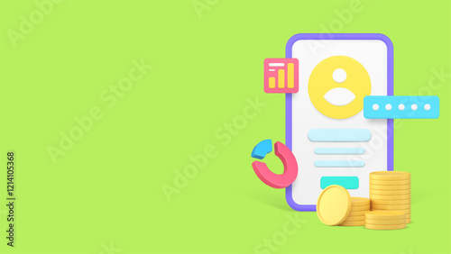 Online banking customer personal account mobile phone application banner copy space vector illustration. Internet bank financial information money budget checking analyzing payment transaction