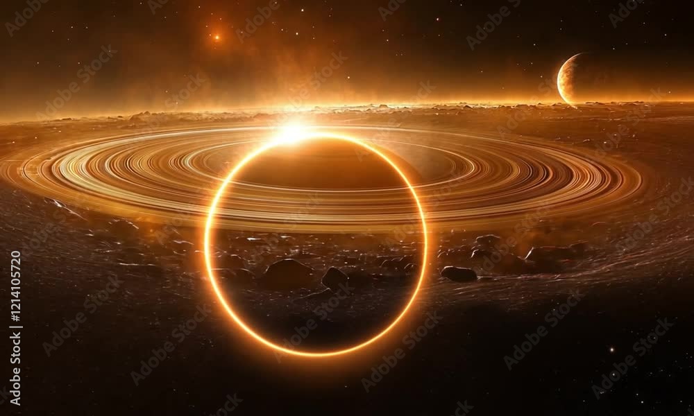 Stunning Planet Rings Space Background Golden Hues