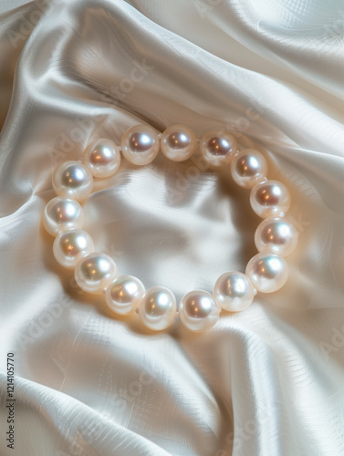 Pearl Necklace on Silk Fabric