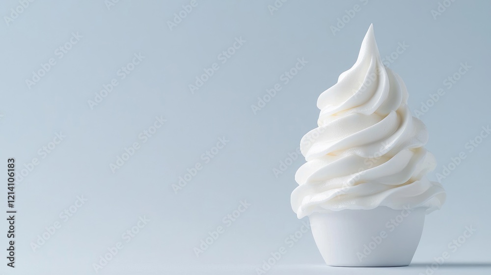 Frozen yogurt swirl in small bowl, light blue background, food photography, for recipe or menu Frozen yogurt swirl in small bowl, light blue background, food photography, for recipe or menu