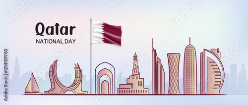 welcome to Qatar flag with famous buildings Qatar landmarks building landmark