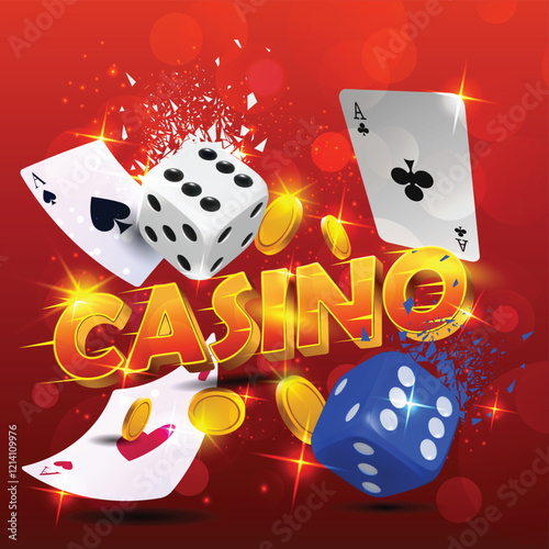 Playing Casino Game, with Card and token, vector Background.