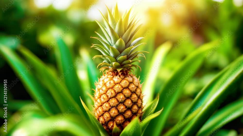 Close-Up View of a Pineapple Growing in Its Natural Habitat Close-Up View of a Pineapple Growing in Its Natural Habitat