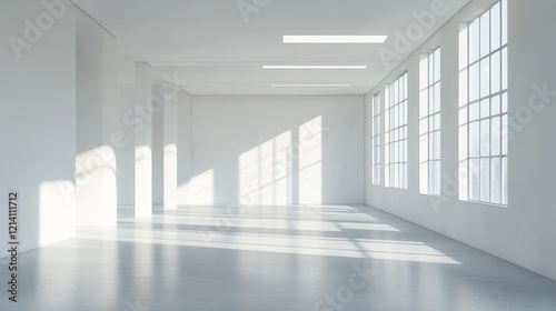 Sunlit Modern Minimalist Empty Room Interior Design.