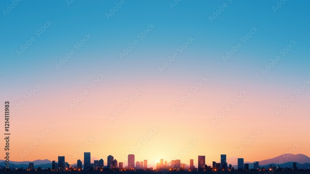 Sunrise Over Urban Skyline with Clear Blue Sky Sunrise Over Urban Skyline with Clear Blue Sky
