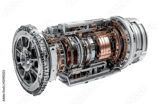 Detailed Cutaway of an Intricate Engine Mechanism Isolated on transparent Background