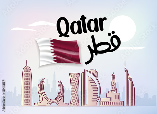 welcome to Qatar flag with famous buildings Qatar landmarks building landmark