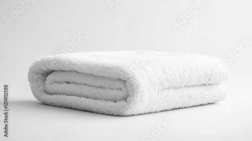 Soft Folded White Bath Towel on White Background.