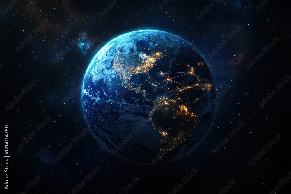 Global network connections at night, space background, communication Global network connections at night, space background, communication