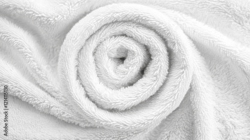 Close-up of a Rolled White Terry Cloth Towel, Soft Texture.