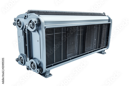 Detailed View of Industrial Metal Heat Exchanger Isolated on transparent Background photo