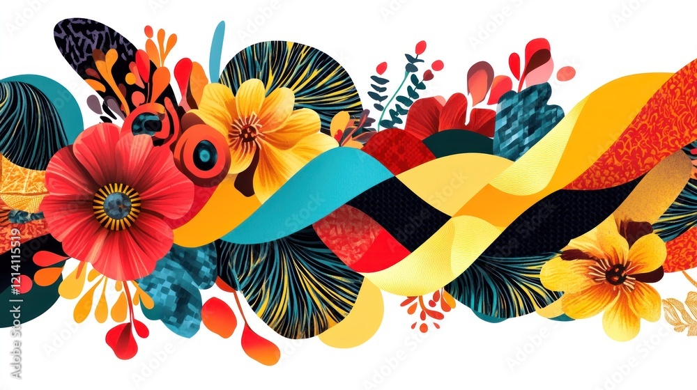 Fototapeta premium Vibrant floral abstract art with flowing shapes and a rich colorful design on white