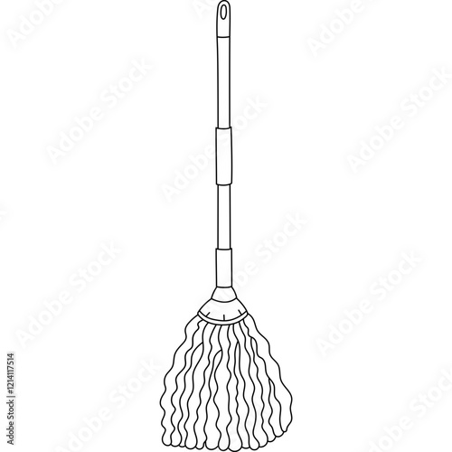 Cute outline textile mop to pure floor from dust, dirt. Hand drawn water mop for wet cleansing of apartment, hotel. Funny doodle of supply for housekeeping and hygiene isolated on white background.