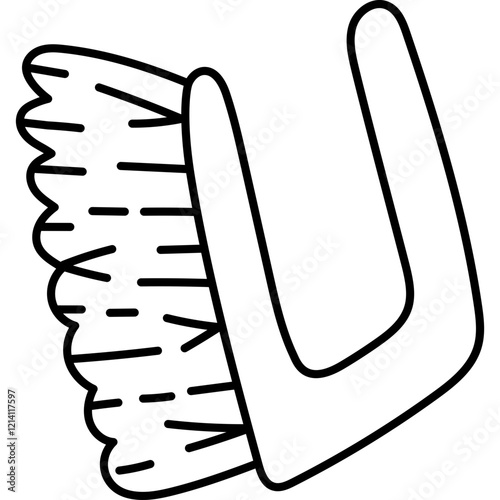 Cute outline scrubbing brush to wash apartment. Hand drawn scrub master brush for intensive cleaning from grime and dirt. Funny black and white doodle isolated on white.