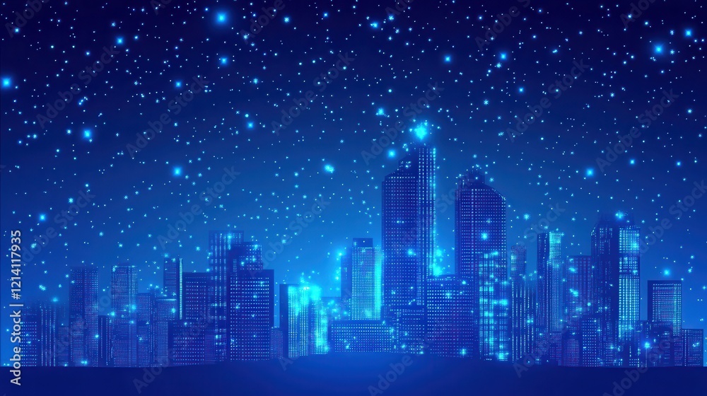 A Sparkling Cityscape Underneath A Starry Night Sky A Sparkling Cityscape Underneath A Starry Night Sky