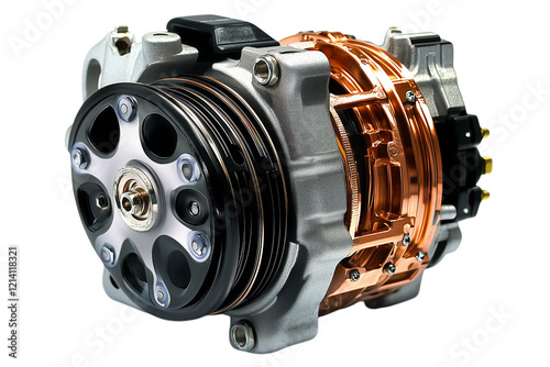 Closeup View of an Automotive Air Conditioning Compressor Isolated on transparent Background