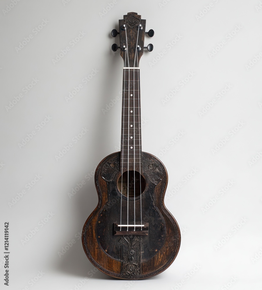 Naklejka premium Elegant Dark Wood Acoustic Guitar Displayed