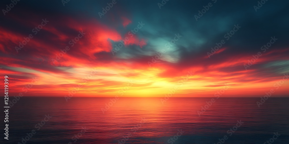 Fiery sunset over calm ocean. (4)