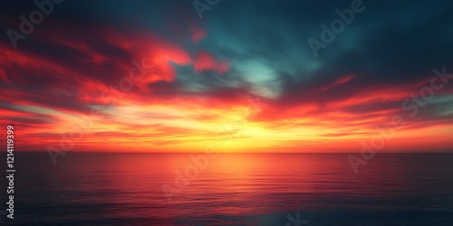 Fiery sunset over calm ocean. (4)