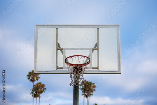Close-Up of Outdoor Basketball Hoop in California Park.