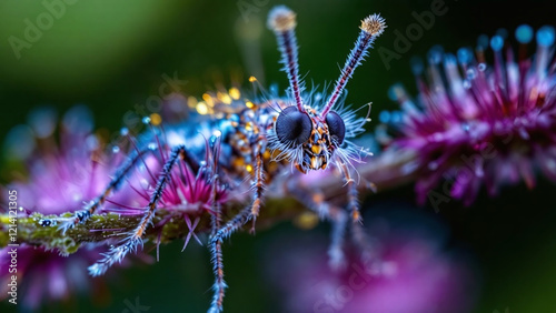 Aldrovanda vesiculosa insect with colorful patterns on a vibrant plant photo