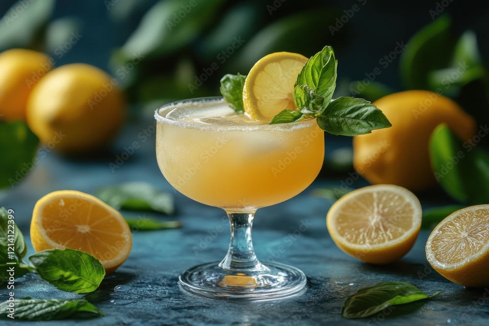 Colorful tropical cocktail with ice and lemon garnishes, ready to be enjoyed on a beach. Colorful tropical cocktail with ice and lemon garnishes, ready to be enjoyed on a beach.