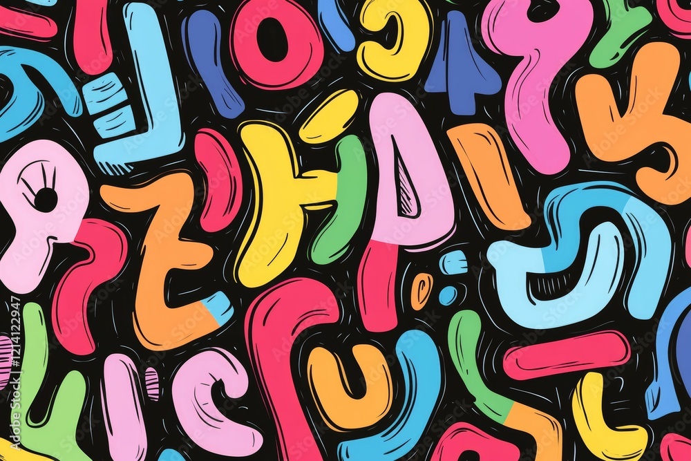 Bright, colorful, rounded shapes against a dark background. Bright, colorful, rounded shapes against a dark background.