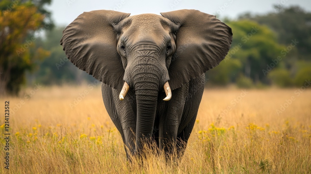 Fototapeta premium an elephant in a dark forest with a dramatic atmosphere. elephant in sabana