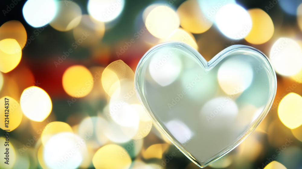 Semi-transparent heart shape with bokeh lights background, romantic atmosphere, copy space Semi-transparent heart shape with bokeh lights background, romantic atmosphere, copy space