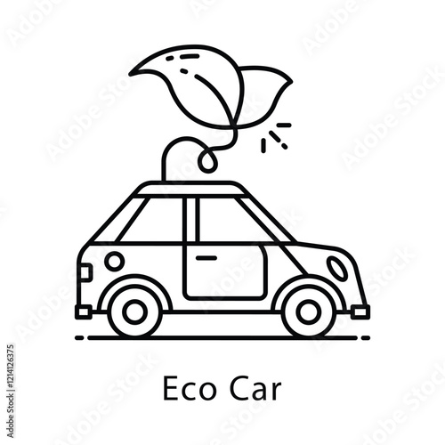 Eco Car Vector Outline Icon Style. Eps 10 File
